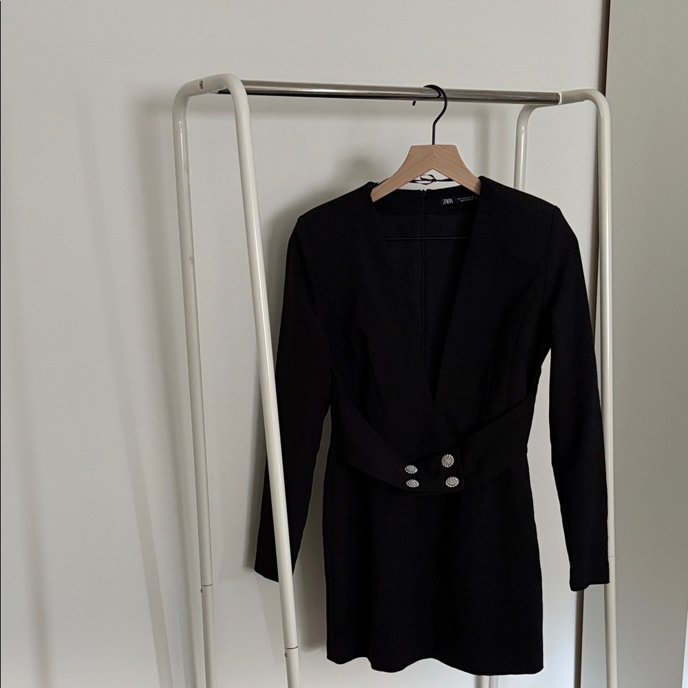 Zara Black Women's Blazer Dress with Appliqué Detail